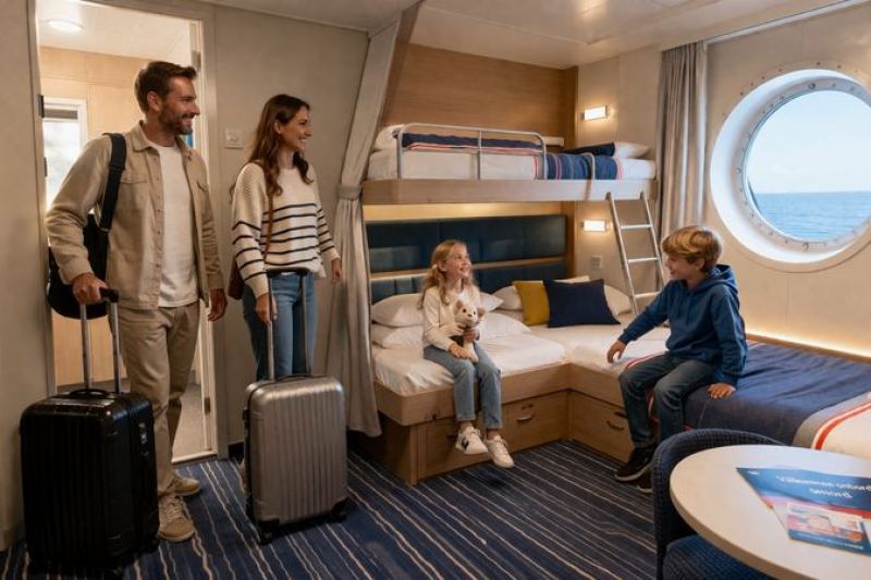 Familienkabine auf der TT-Line Fähre – 4-Bett-Kabine mit Etagenbett für Kinder