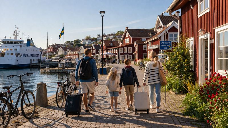 Familie kommt in Schweden an – rote Holzhäuser und Sommeridylle in Südschweden