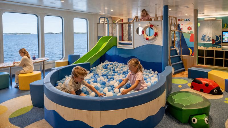 Kinderspielbereich auf der TT-Line Fähre nach Schweden – Spielecke mit Meerblick